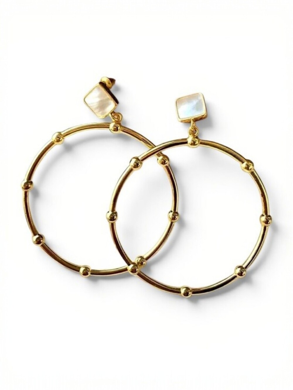 Dangle plated copper hoop earring with .925 sterling posts & natural stone; NWOT